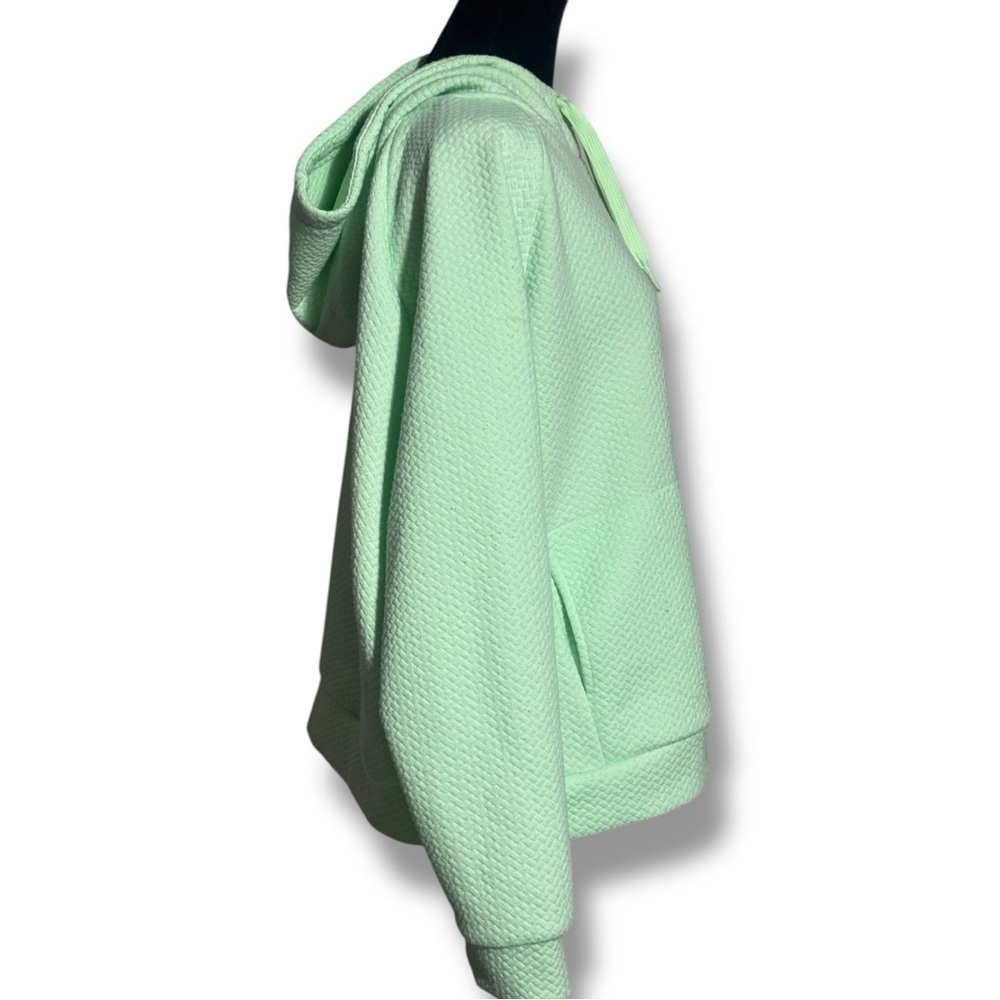 Lively Mint Green Quilted Long Sleeve Lightweight Front Pocket Hooded Sweatshirt - Picture 4 of 15